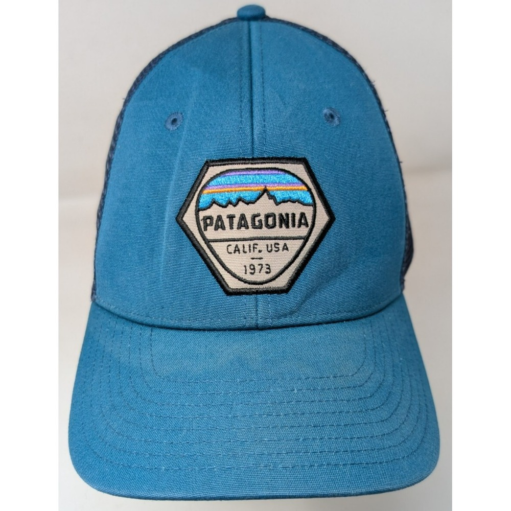 Patagonia Cap Fitz Roy Hex Trucker Hat Baseball Cap Mesh Snapback Distressed VTG